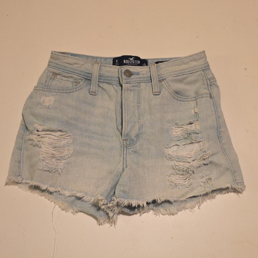 Hollister Faded Blue Ripped Jean Shorts